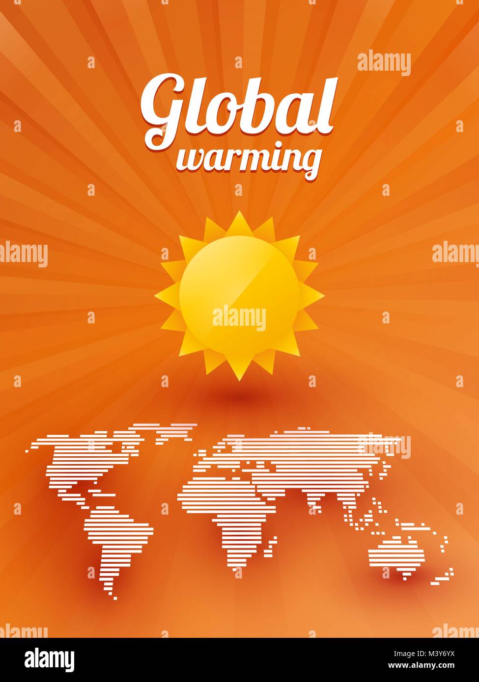 Global warming sun and a map of the world on an orange background Stock ...