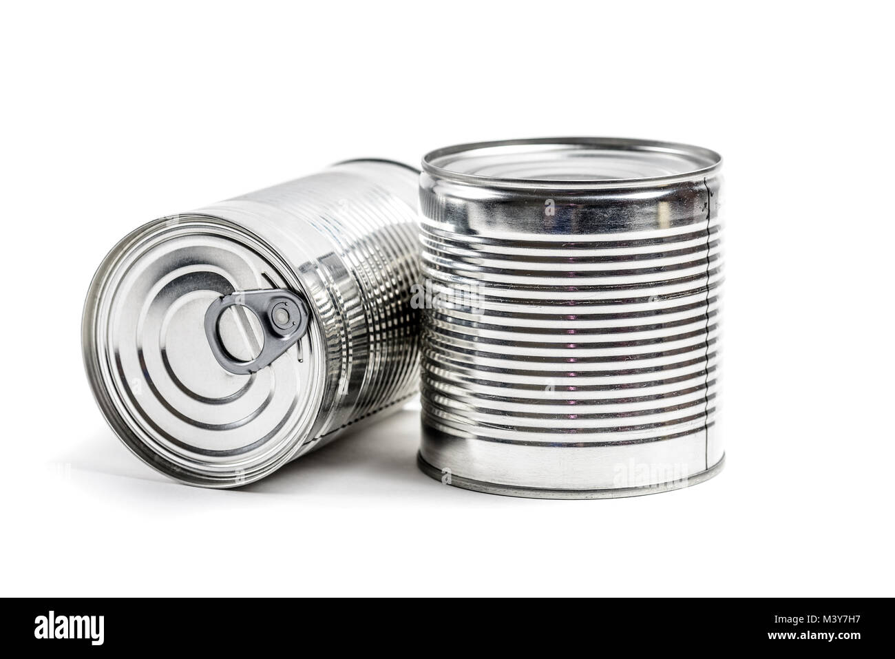 food tin cans on white background Stock Photo