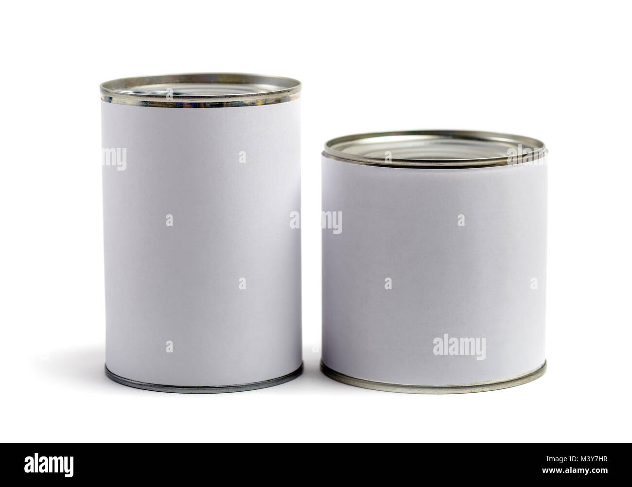 food tin cans on white background Stock Photo