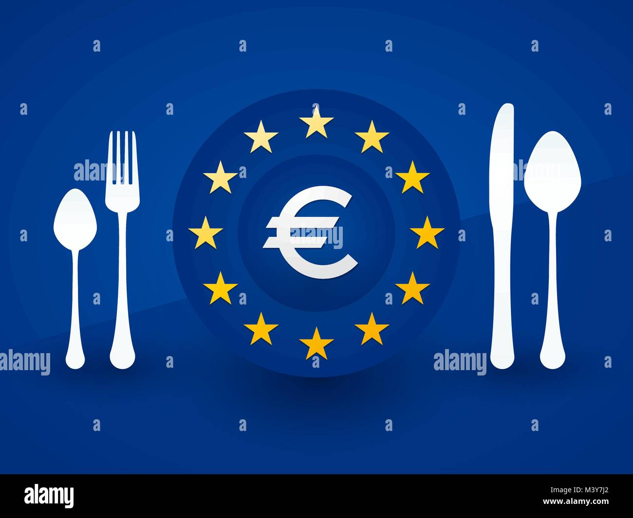 euro symbol on a plate with cutlery Stock Vector