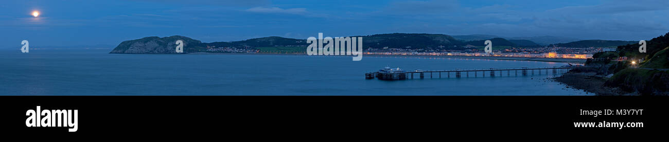 Panoramic view of Llandudno at night on the North Wales coast Stock Photo