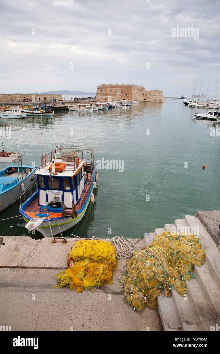 Port and Venetian Fortress, Town of Iraklio, Crete island, Greece, Europe Stock Photo