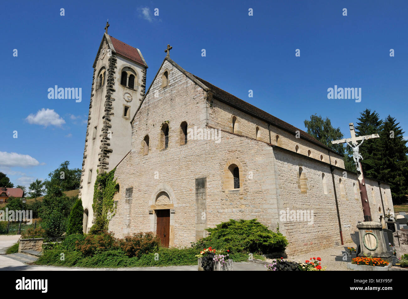 France, Haut Rhin, Sundgau, Feldbach, Saint Jacques of the 12th century, is the first priory founded by Frederic County Route Romane Ferrette in 1145 Stock Photo