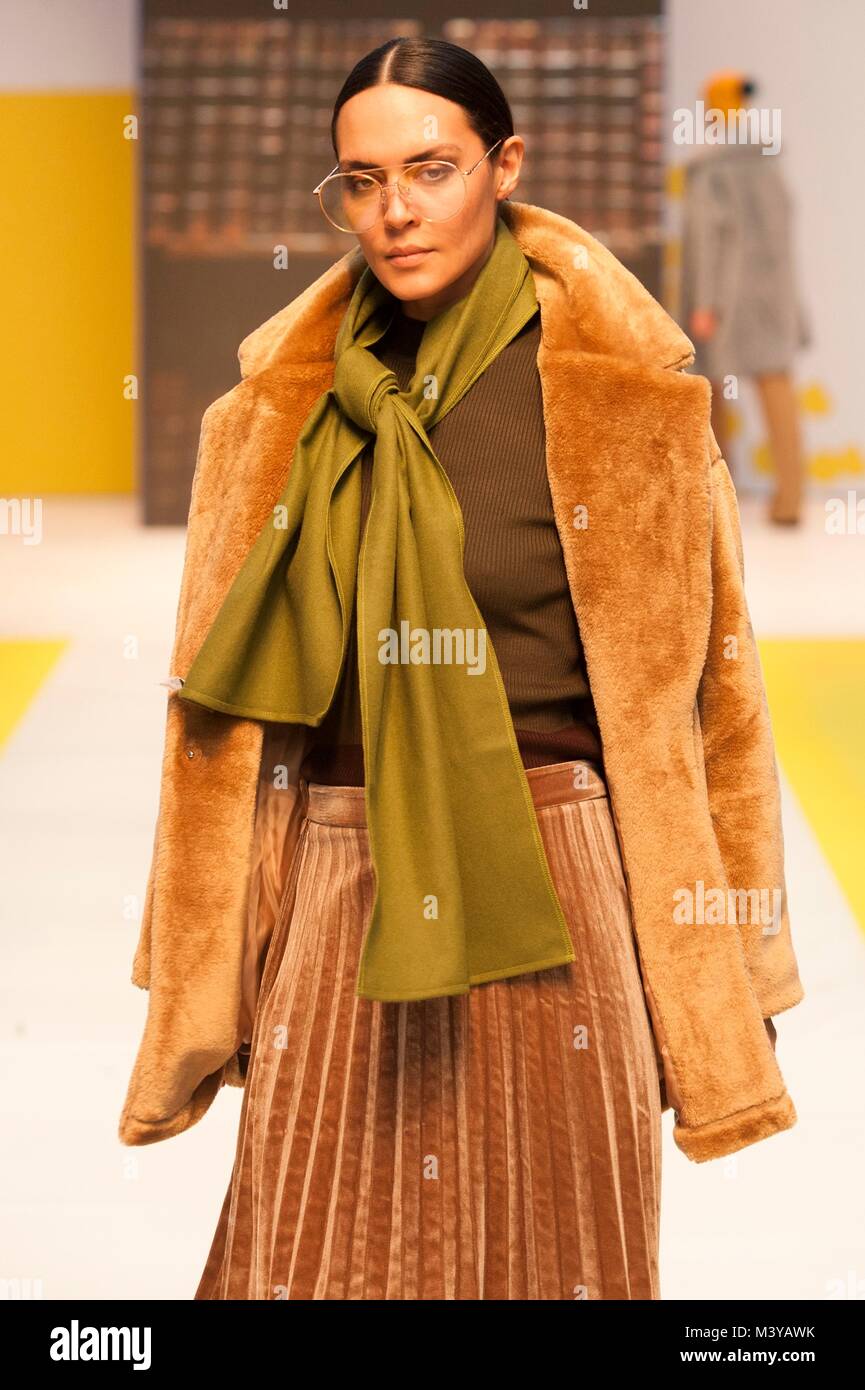 London, UK. 12th Feb, 2018. Pure London A/W 2018/19, Olympia, London, UK. Models wears clothes by Paisie. Credit: Antony Nettle/Alamy Live News Stock Photo