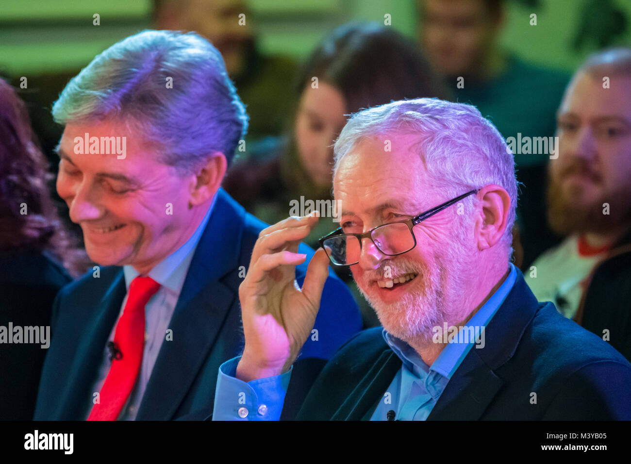 Penicuik, Scotland, United Kingdom, 12 February, 2018. Labour Leader Jeremy Corbyn gives speech at the Shottstown Miners Welfare Hall, Penicuik, Midlothian at the start of a tour of Scotland this week. Credit: Iain Masterton/Alamy Live News Stock Photo