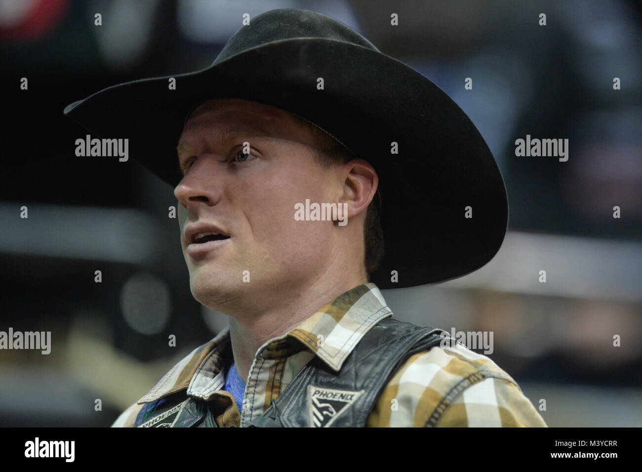 Kansas City, Missouri, USA. 11th Feb, 2018. CODY CAMPBELL looks into the crowd during the second day of competition of the PBR Caterpillar Classic held at the Sprint Center in Kansas City, Missouri. Credit: Amy Sanderson/ZUMA Wire/Alamy Live News Stock Photo