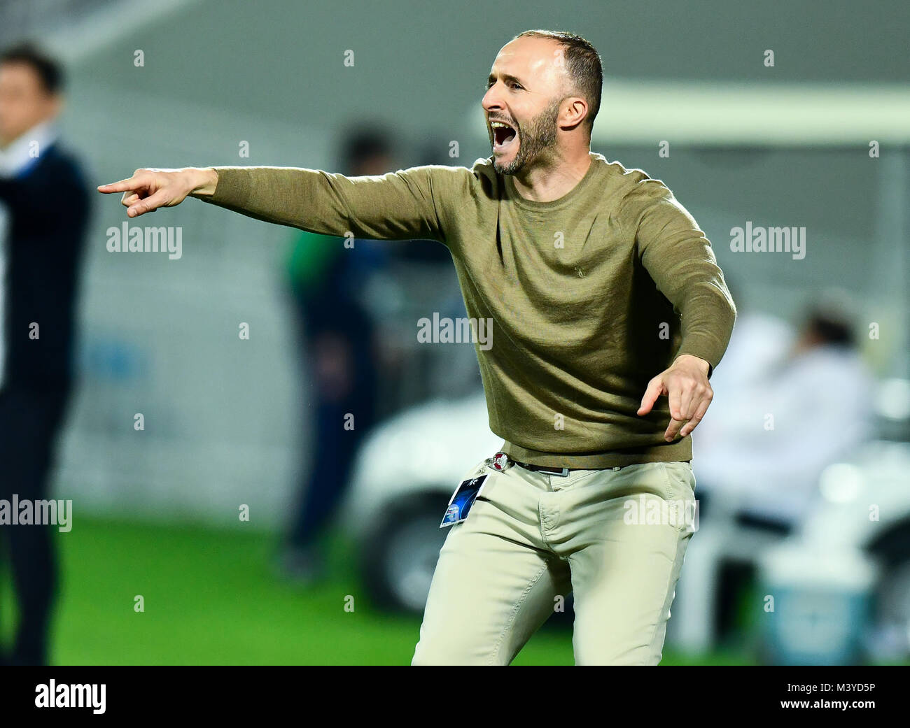 Doha, Capital of Qatar. 12th Feb, 2018. Head coach of Qatar's AlDuhail