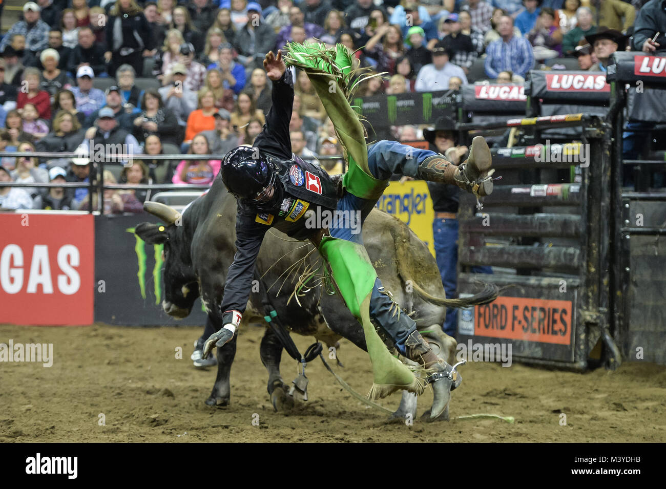 Kansas City, Missouri, USA. 10th Feb, 2018. RICKY AGUIAR is bucked off ...