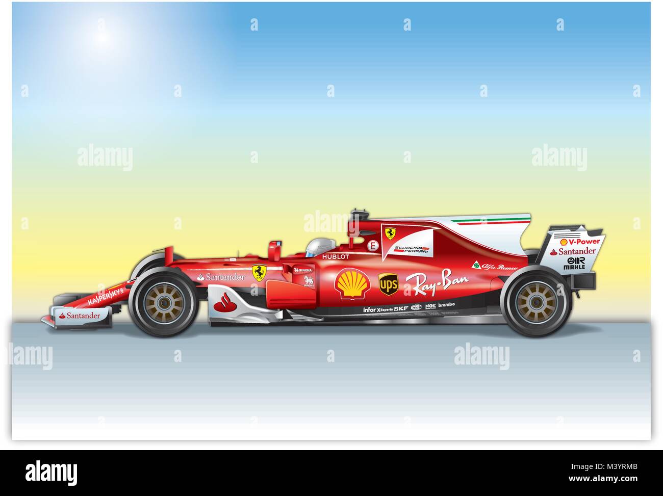 MARANELLO, MODENA, ITALY, YEAR 2017 - Ferrari Formula 1 SF70H, World Formula One World Championship 2017 Stock Vector