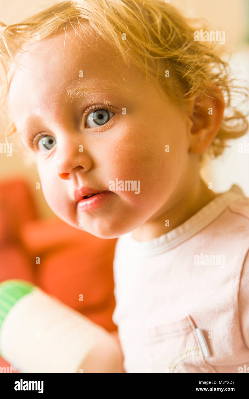 A closeup head shot of a toddler girl. Stock Photo