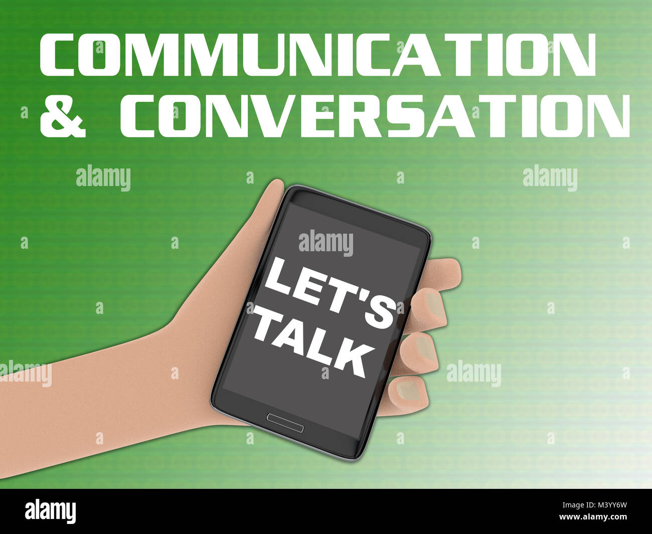 3D illustration of LET'S TALK script on the screen of a cellulr phone ...
