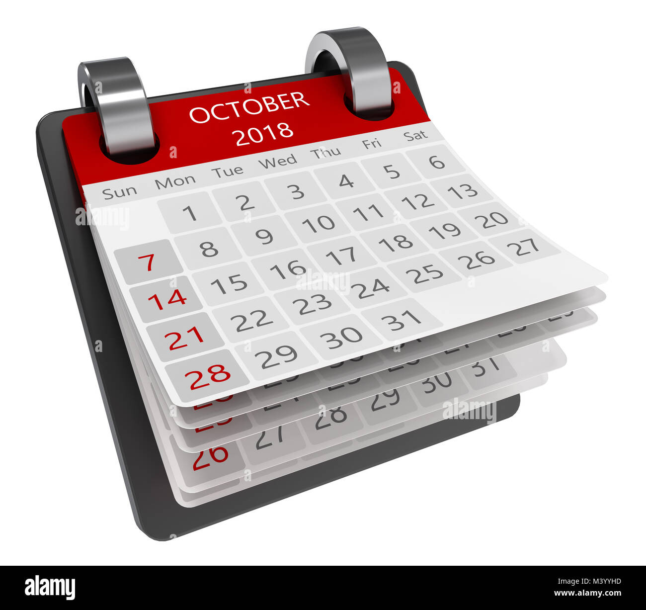 3d monthly calendar perspective view isolate, 2018 october page Stock Photo