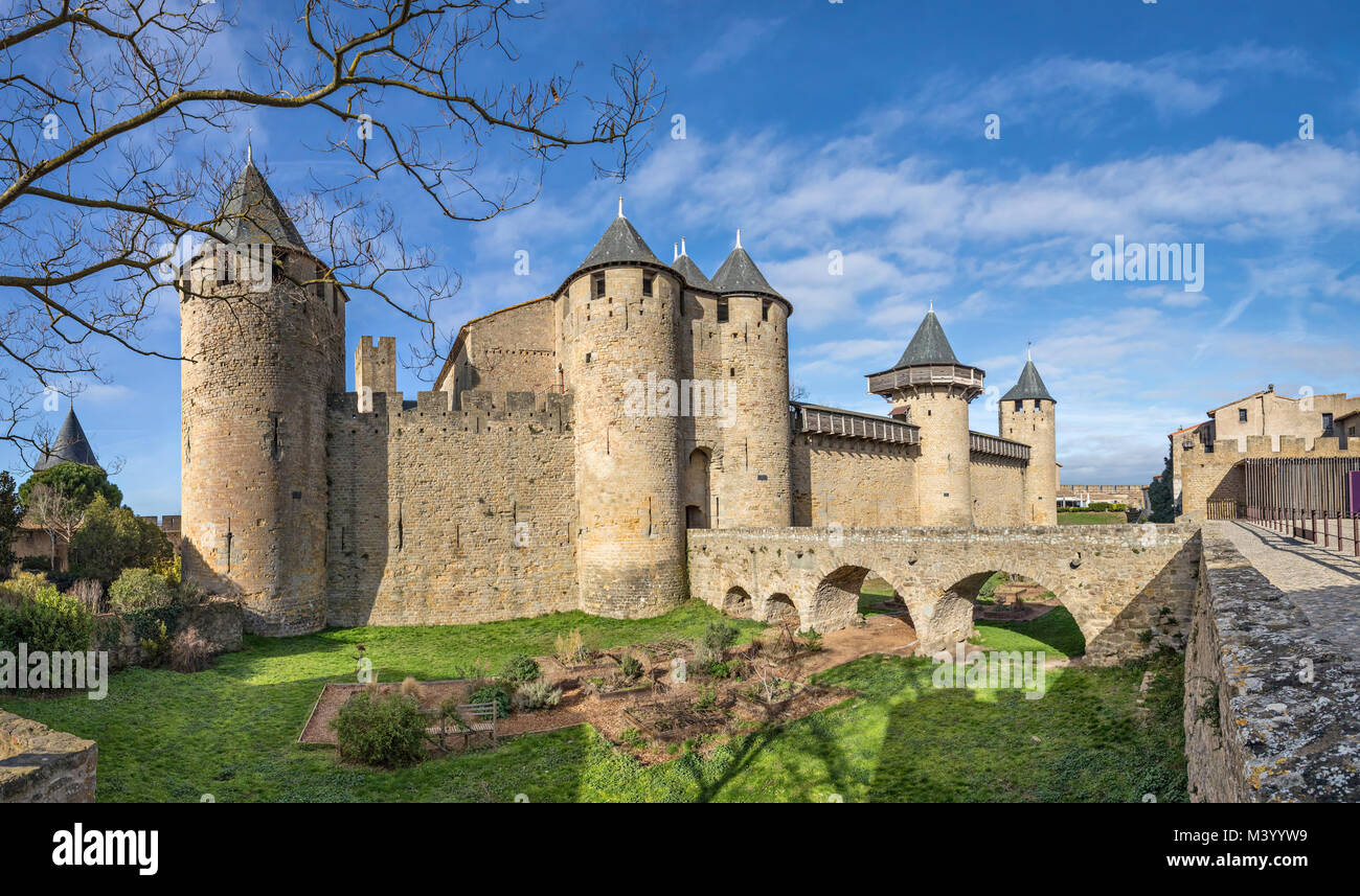 Chateau Comtal - 12th-century hilltop castle in Carcassonne, Aude, France Stock Photo