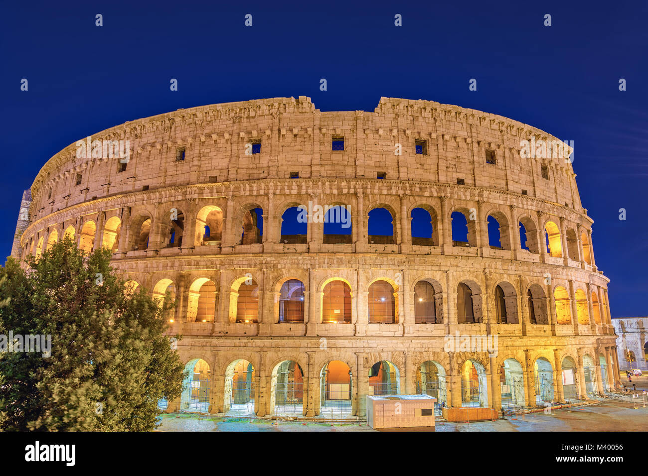 Rome night city skyline at Rome Colosseum (Roma Coliseum), Rome, Italy Stock Photo