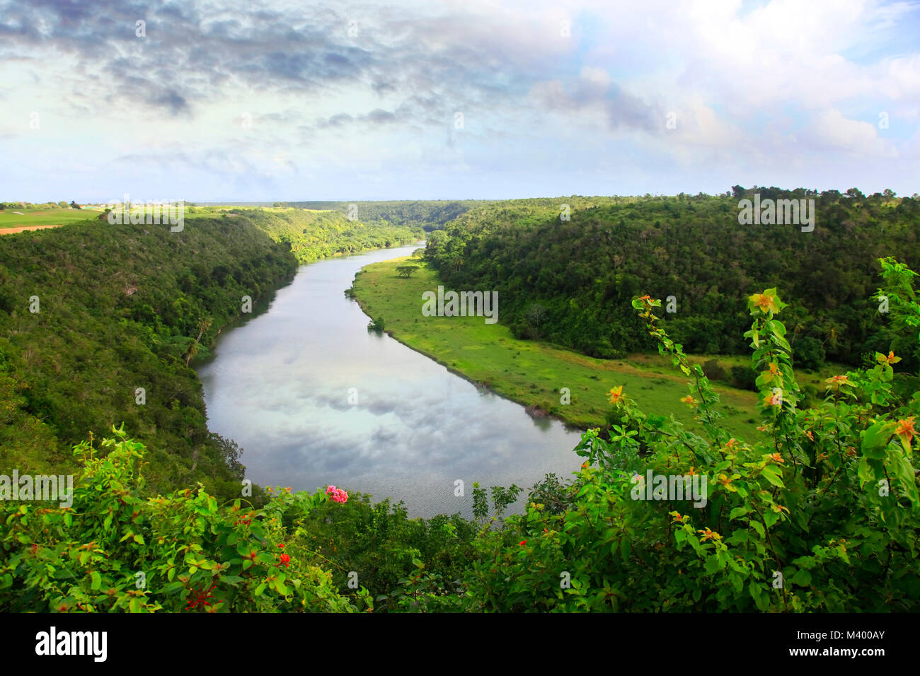 Chavon River. It flows through the territory of the province of La Romana and flows into the Caribbean Sea. Stock Photo