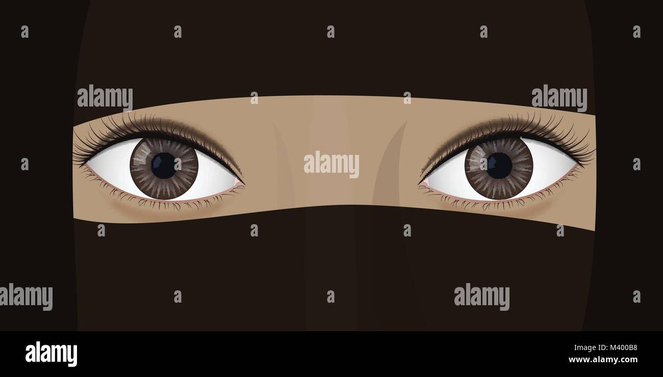 Young woman in niqab. Ethnic headdress. Brown eyes. Vector illustration Stock Vector