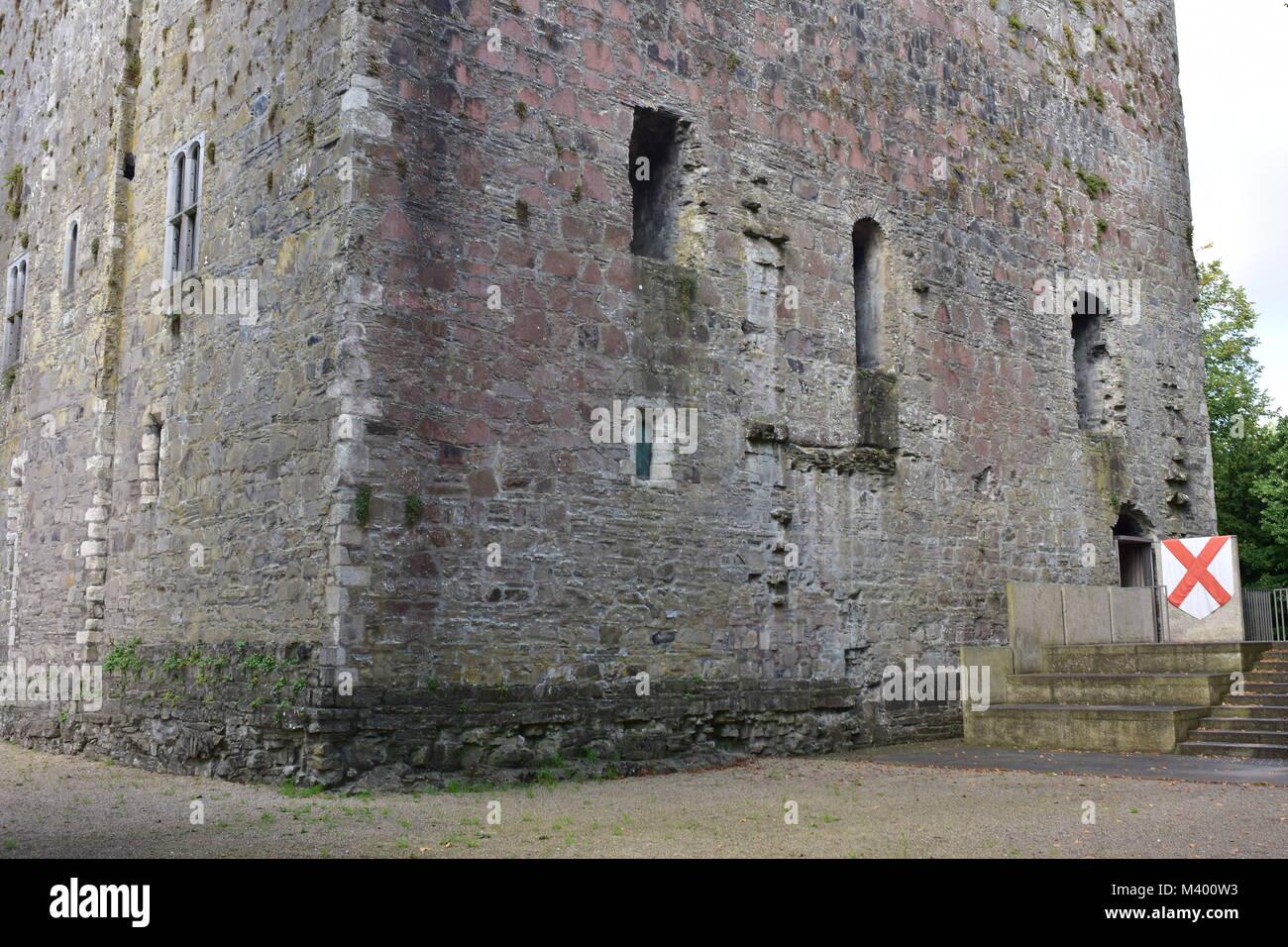 Conserved ruins of medieval stone 12th century castle in town of Maynooth in Ireland. Stock Photo