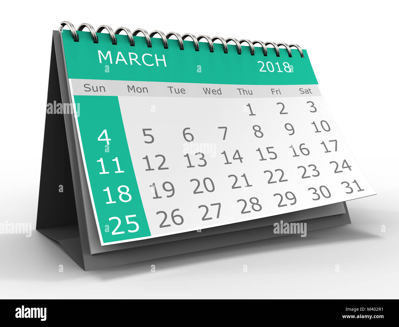 3d illustration of calendar over white background march 2018 month Stock Photo