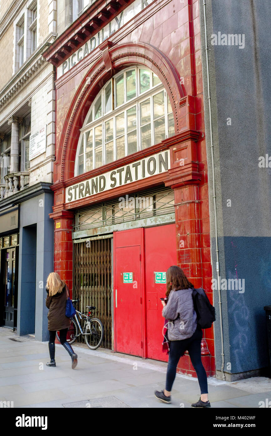 The old Strand underground station opened in 1907 was renamed Aldwych shortly afterwards. The station closed down in 1994. Stock Photo
