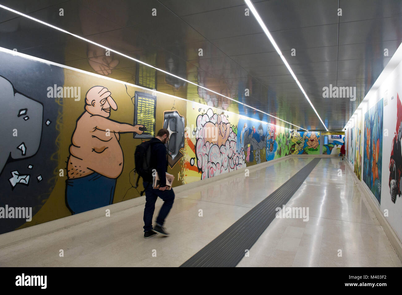 Italy, Lombardy, Milan railway station Garibaldi. Murales in underpasses. Stock Photo
