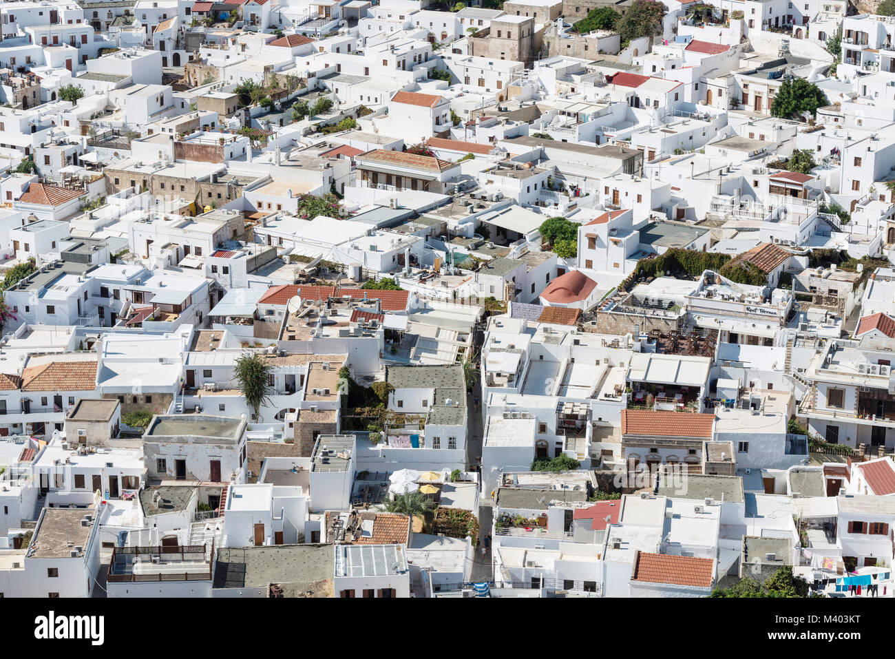 The white houses of the town of Lindos, Rhodes, Dodecanese Islands, Greek Islands, Greece Stock Photo