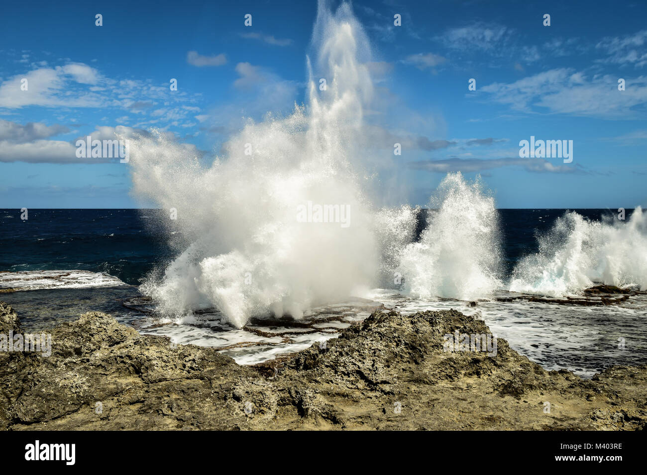 Large splashing wave on Tongatapu, Tonga Stock Photo