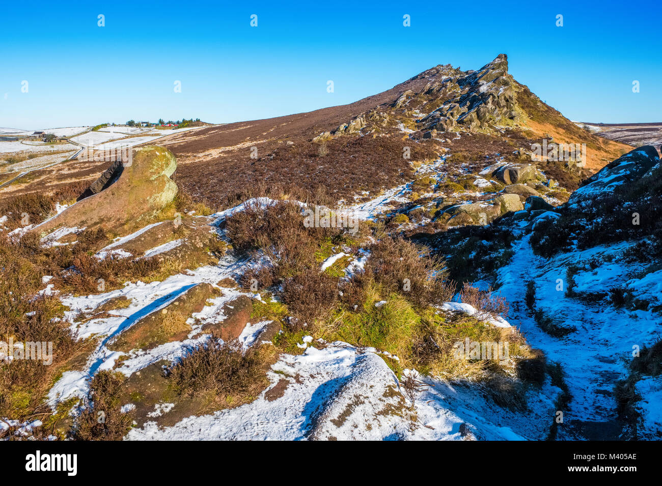 Ramshaw Rocks in winter, Staffordshire Moorlands, Peak District National Park Stock Photo