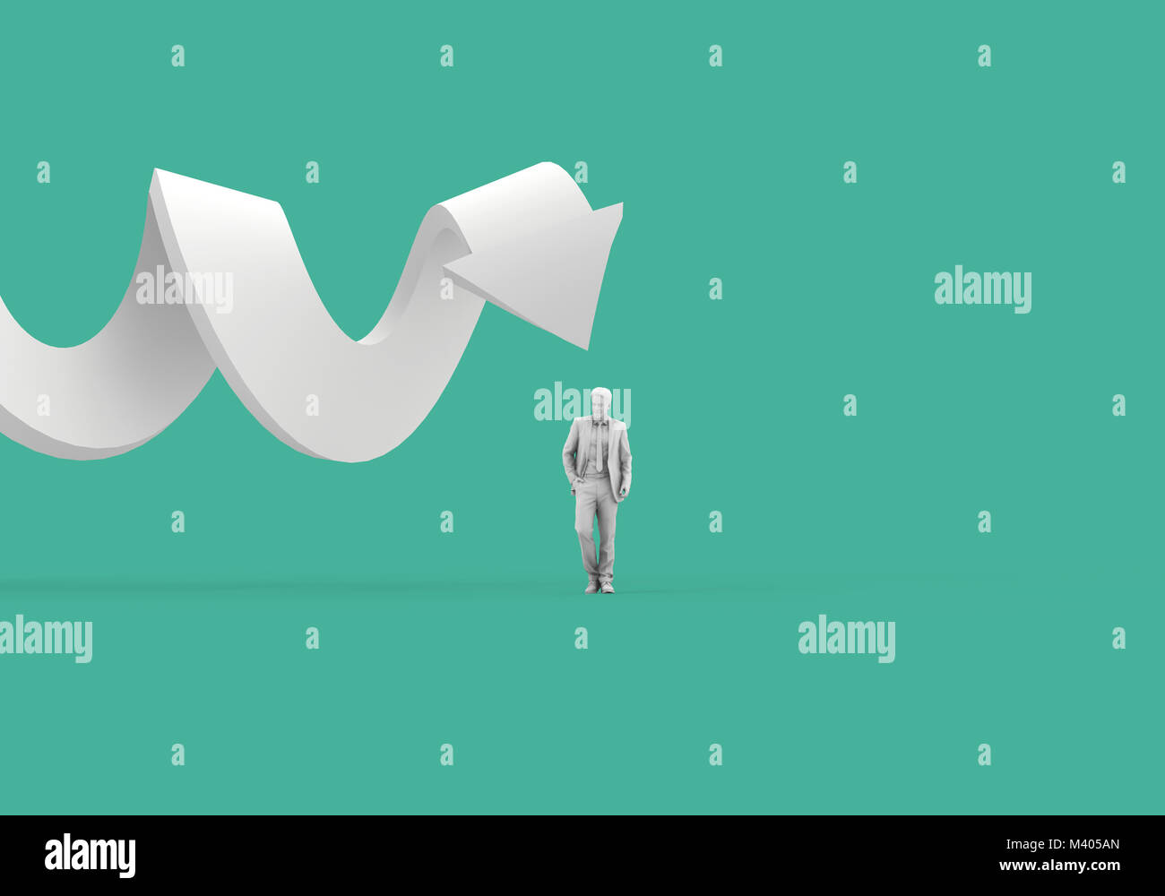 Businessman with a white arrow. 3D Rendering Stock Photo - Alamy