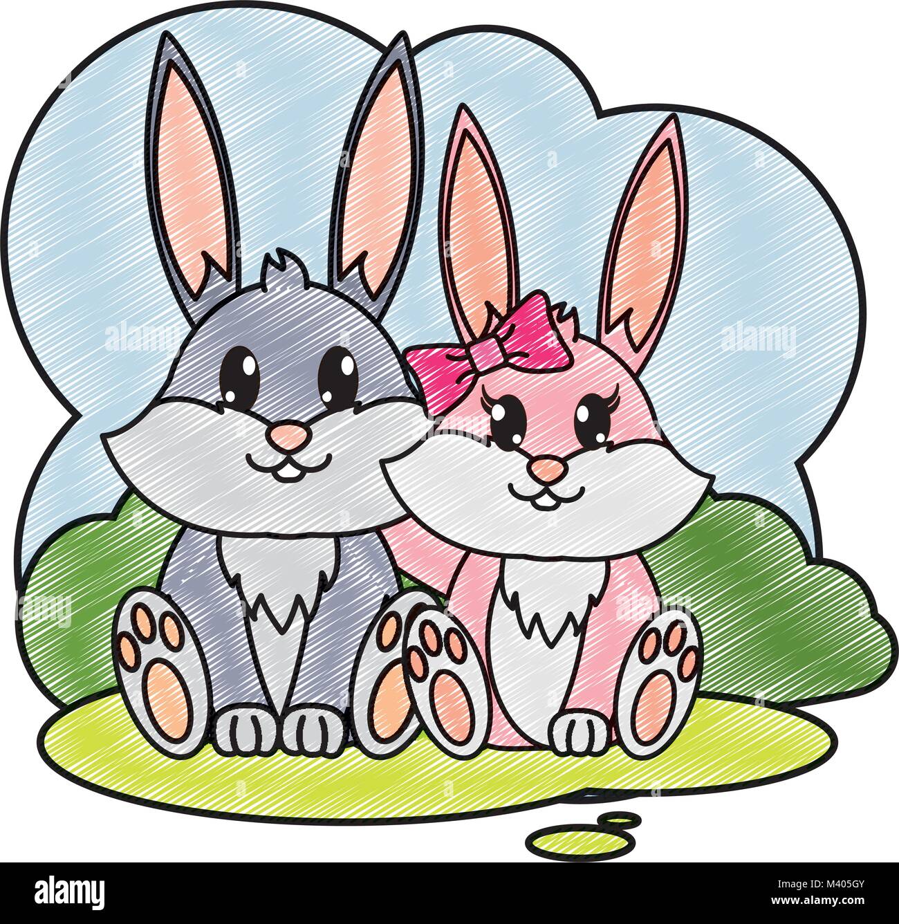 grated rabbit couple cute animal in the landscape Stock Vector Image ...
