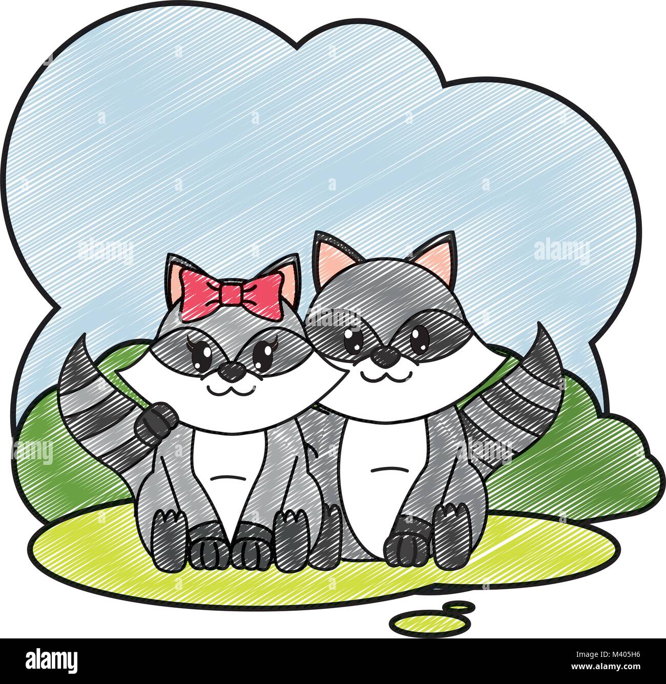 grated raccoon couple cute animal in the landscape Stock Vector Image ...