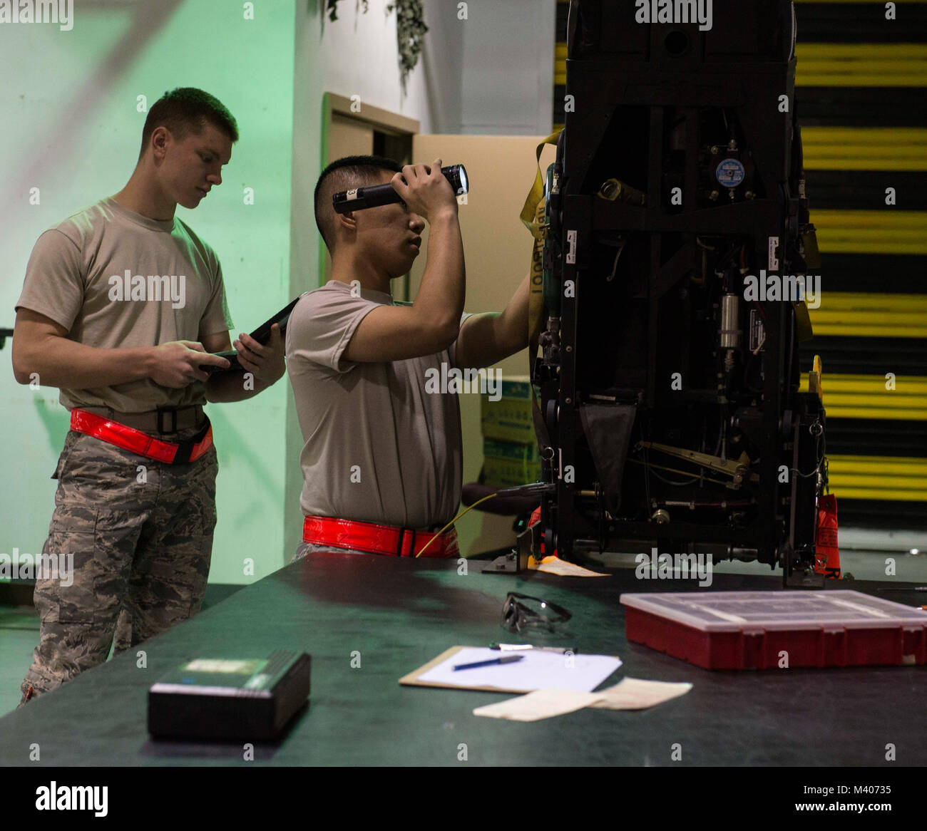 Airmen from the 18th Component Maintenance Squadron egress shop perform ...