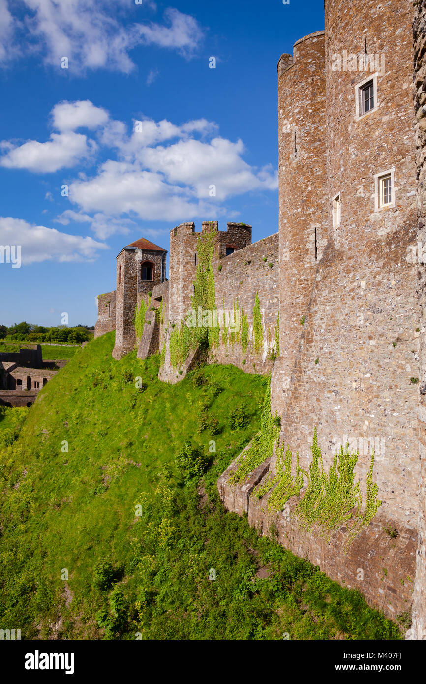 Medieval Dover Castle outer curtain wall, Kent,  Southern England, UK Stock Photo