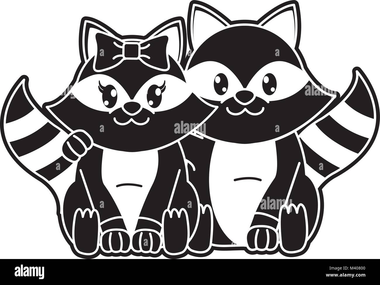 silhouette raccoon couple cute animal together Stock Vector Image & Art ...