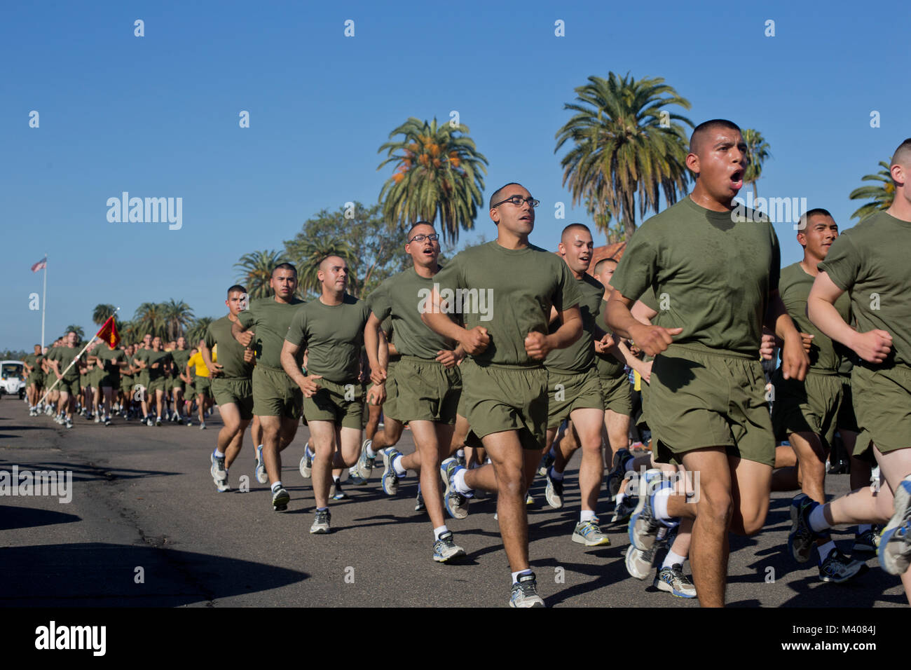 The new Marines of Echo Company, 2nd Recruit Training Battalion, reunite with their loved ones during family day at Marine Corps Recruit Depot San Diego, today. After nearly thirteen weeks of training, the Marines of Echo Company will officially graduate from recruit training tomorrow. Stock Photo