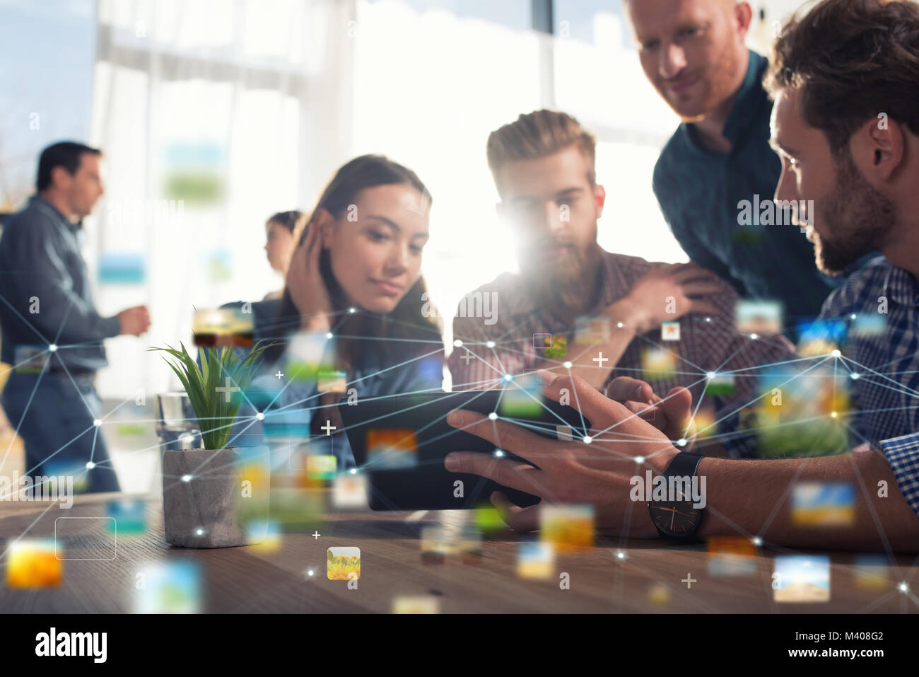 Businessperson in office connected on internet network. concept of partnership and teamwork Stock Photo