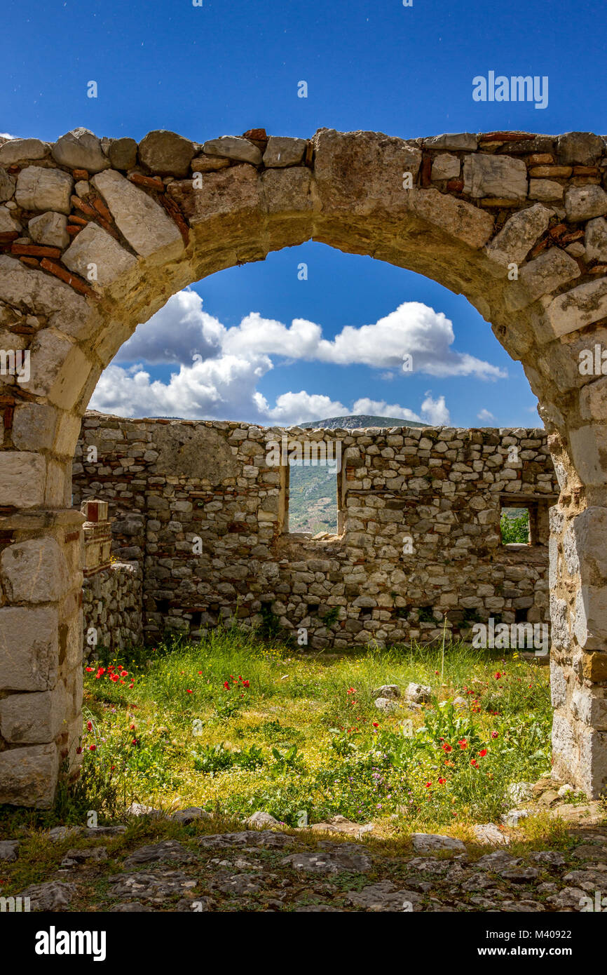Arched stone gate, at Hosios Loukas monastery, an UNESCO World Heritage Site, in central Greece. Stock Photo