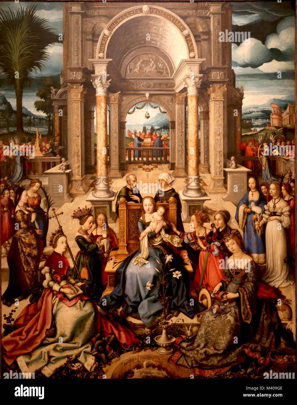 Virgin and Child with saints (The fountain of life), 1519, oil on panel by Hans Holbein- the Elder (1460-1524). Late Gothic. Lisbon. Stock Photo