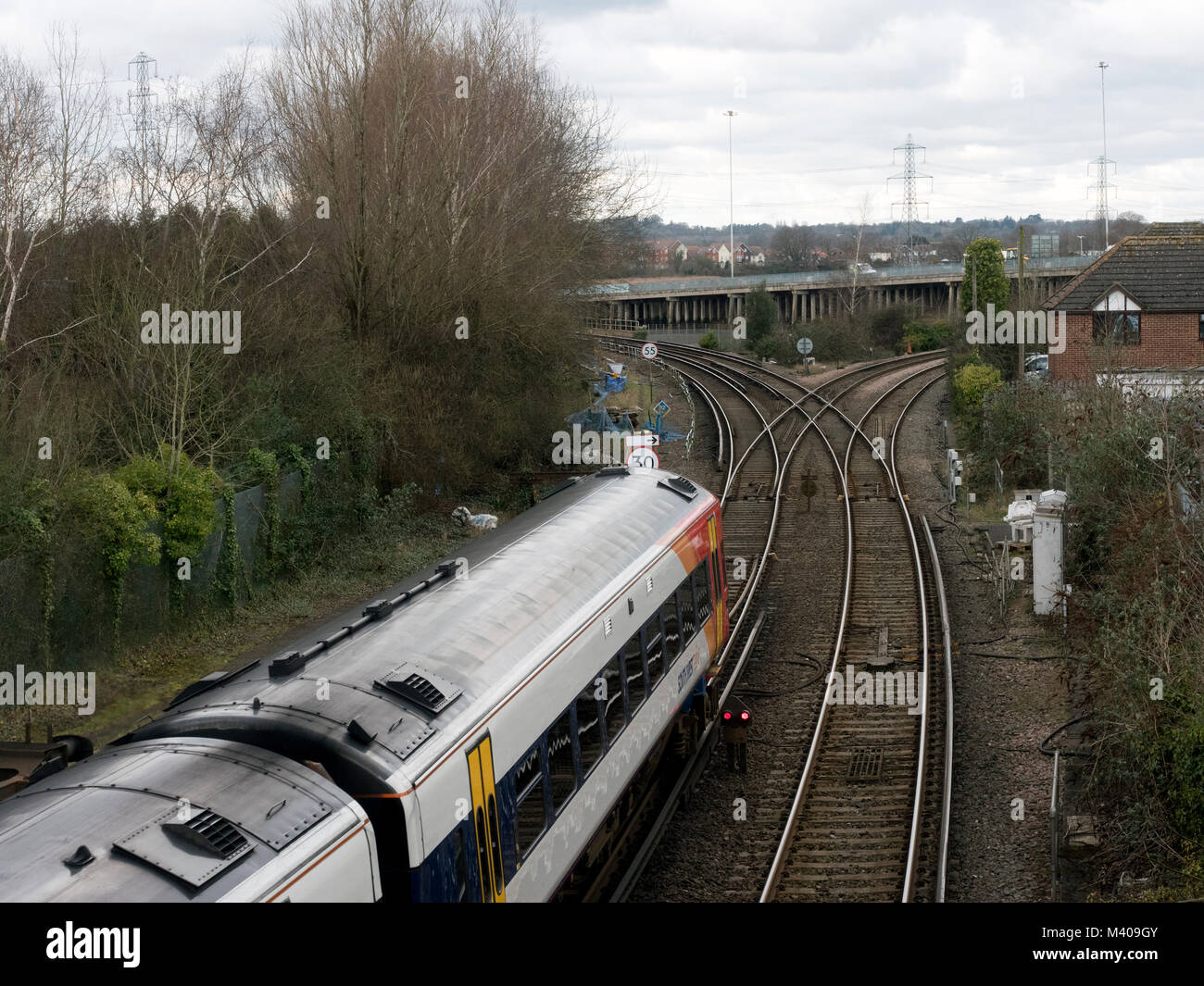 Mainline rail tracks from Southampton to Redbridge, Hampshire, England