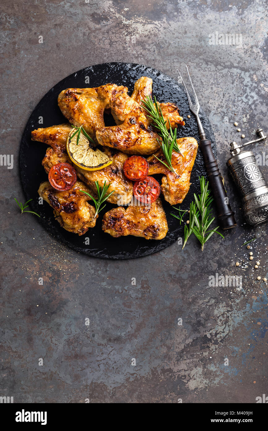 BBQ chicken wings, spicy grilled meat Stock Photo
