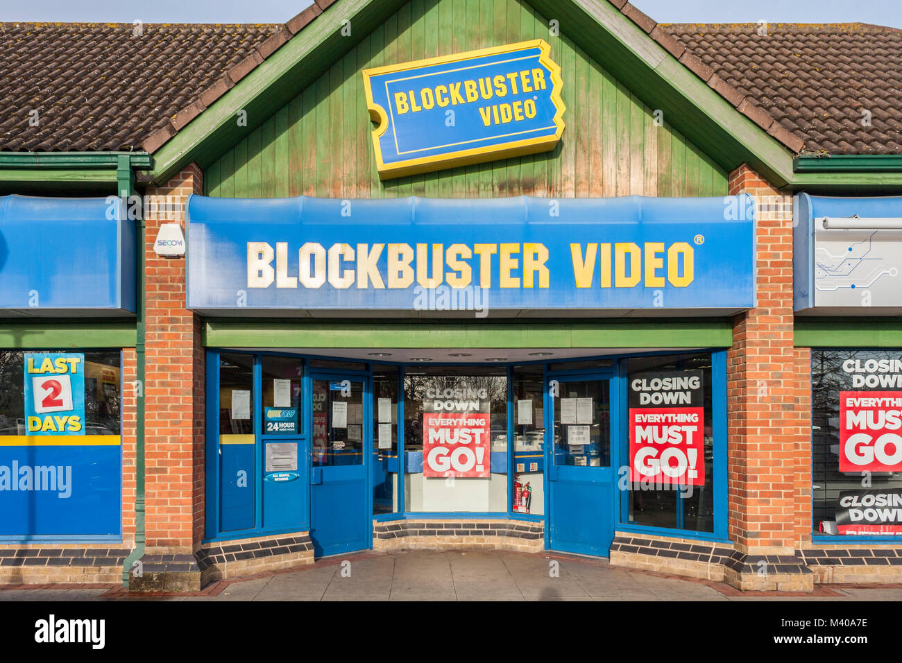 Blockbuster Video Store closing down sale, Reading, Berkshire, England, GB, UK Stock Photo