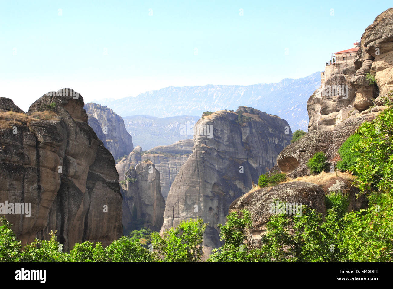 Monastery in Meteora Rocks, Kalampaka, Trikala region, Greece, Europe Stock Photo