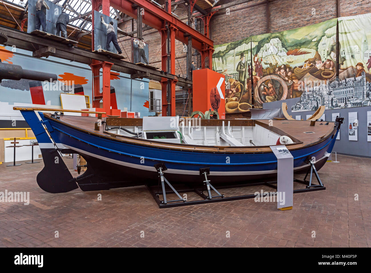 Interior of the Linthouse museum building at Scottish Maritime Museum in Irvine North Ayrshire Scotland UK with Zulu skiff fishing boat Katie Stock Photo