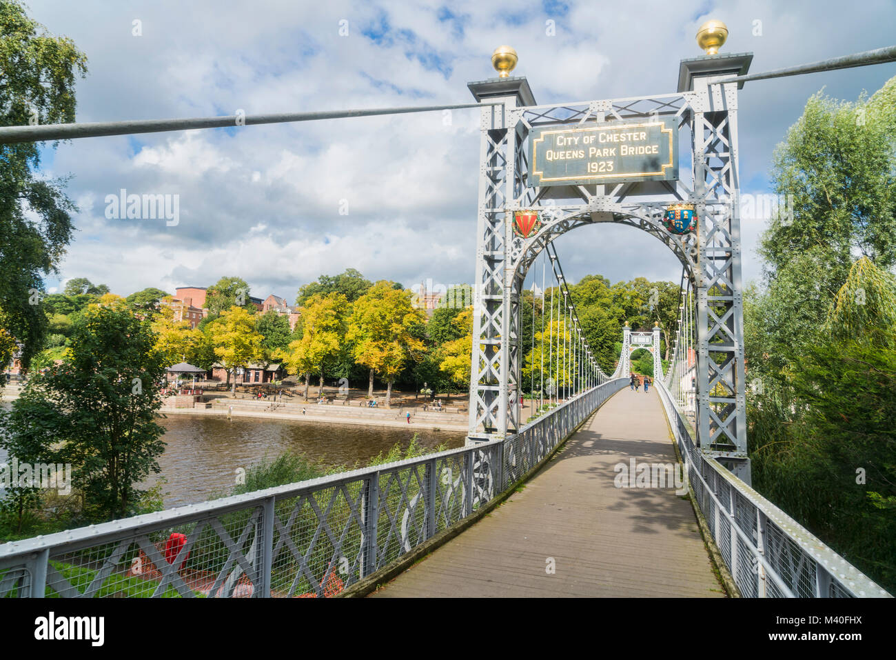 Chester city, Queen's Park Bridge, River Dee, sunny, England, UK Stock
