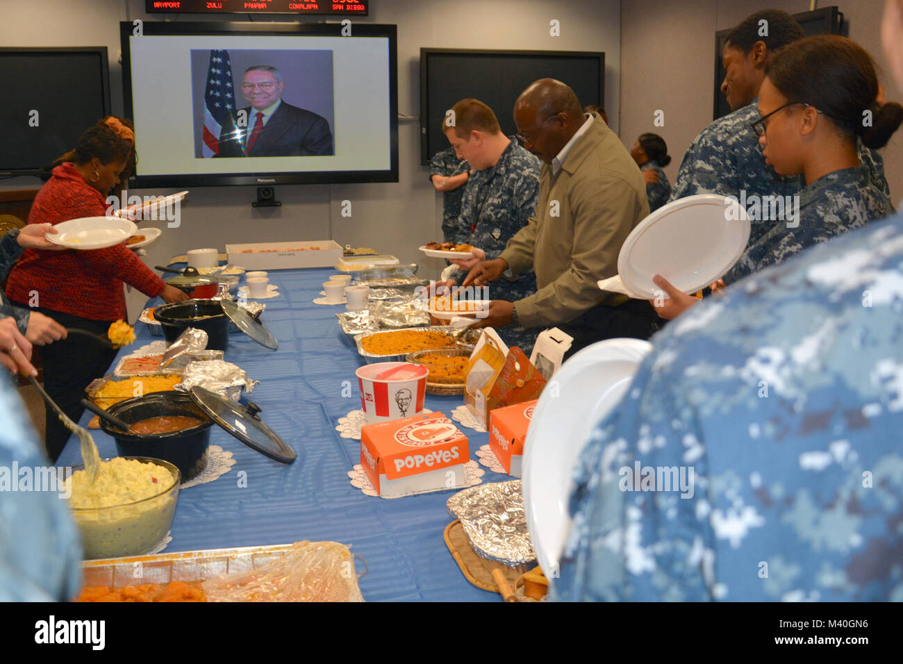 MAYPORT, Fla. (Feb. 25, 2015) – Members of U.S. Naval Forces Southern Command and U.S. 4th Fleet celebrate Black History Month by participating in an annual luncheon presented by members of the 4th Fleet White Hat Association. The event recognized members of the African-American community who made significant contributions to the United States Navy and the country. Sailors spoke about the accomplishments and impact African-Americans such as Gen. Colin Powell, Harriet Tubman, and Adm. Michelle Howard have made and inspired young attendees to continue the history of positive influence in the cou Stock Photo