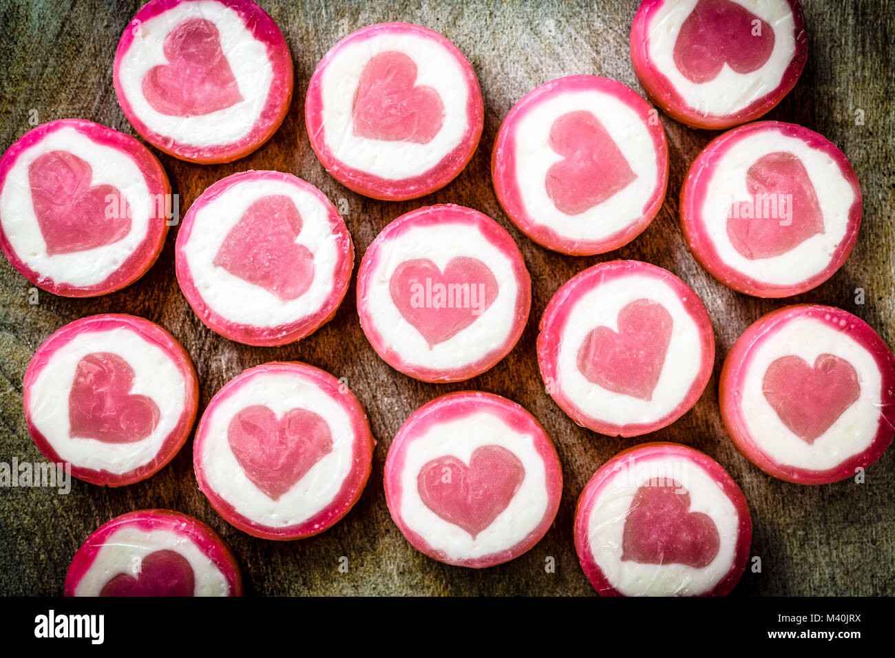 Candies with heart, Bonbons mit Herzen Stock Photo