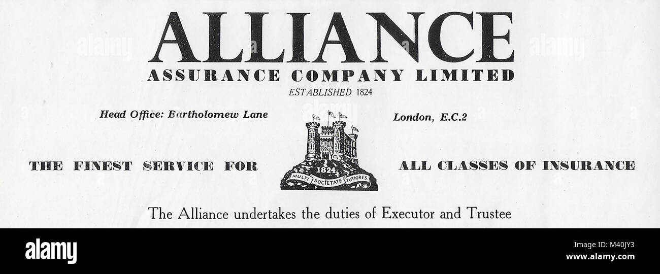 Alliance Assurance Company Limited advert, advertising in Country ...