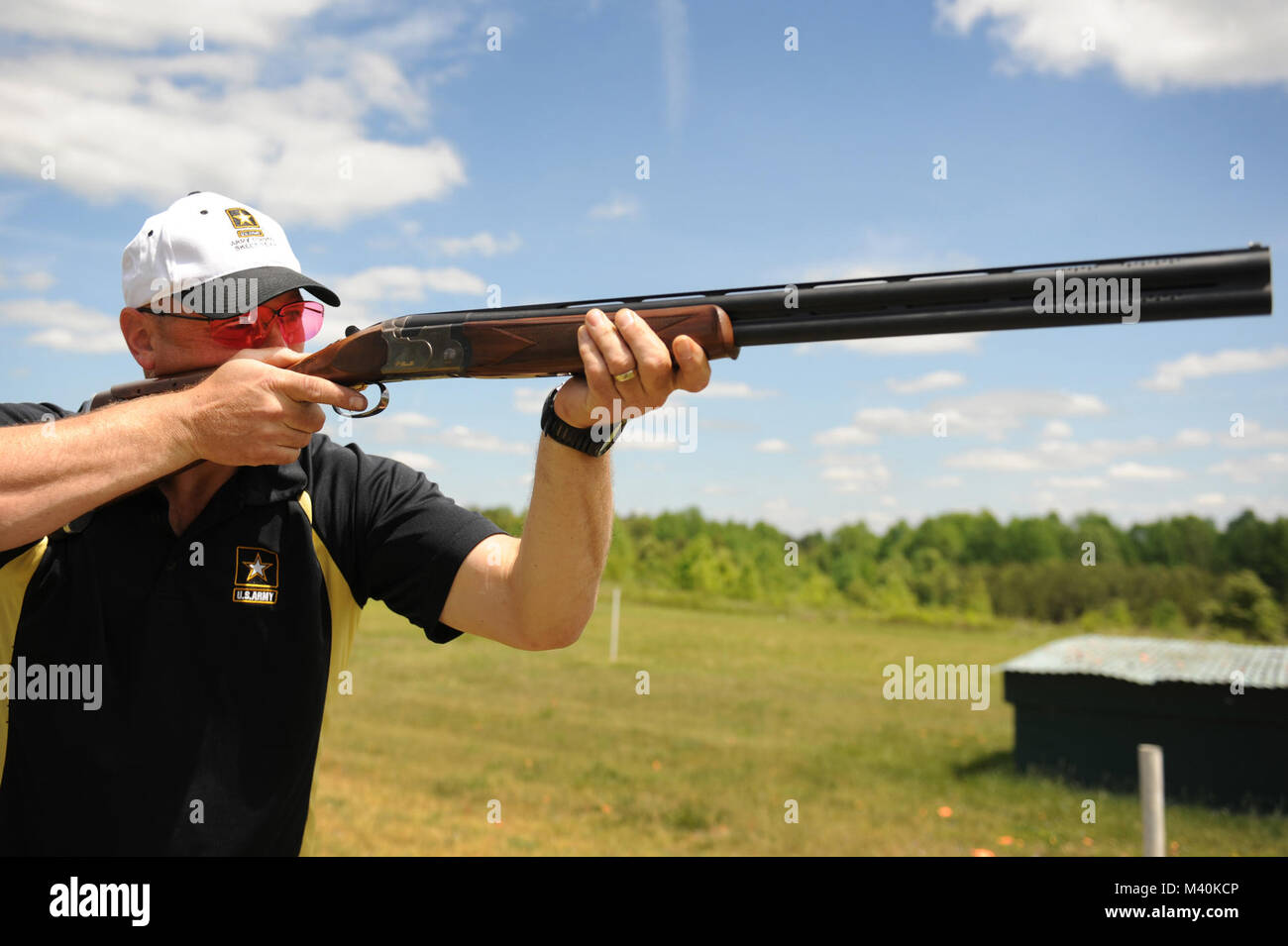 Environmental portrait of Army Maj. Dave Guida, a member of the Army Skeet Team, during the 2015 Armed Services Skeet Championships.  The five-day competition was held 11-15 May 2015 near the City of Richmond at Conservation Park of Virginia, Charles City, Virginia, May 14th 2015.  (Department of Defense photo by Marvin Lynchard) 150514-D-FW736-001 by DoD News Photos Stock Photo