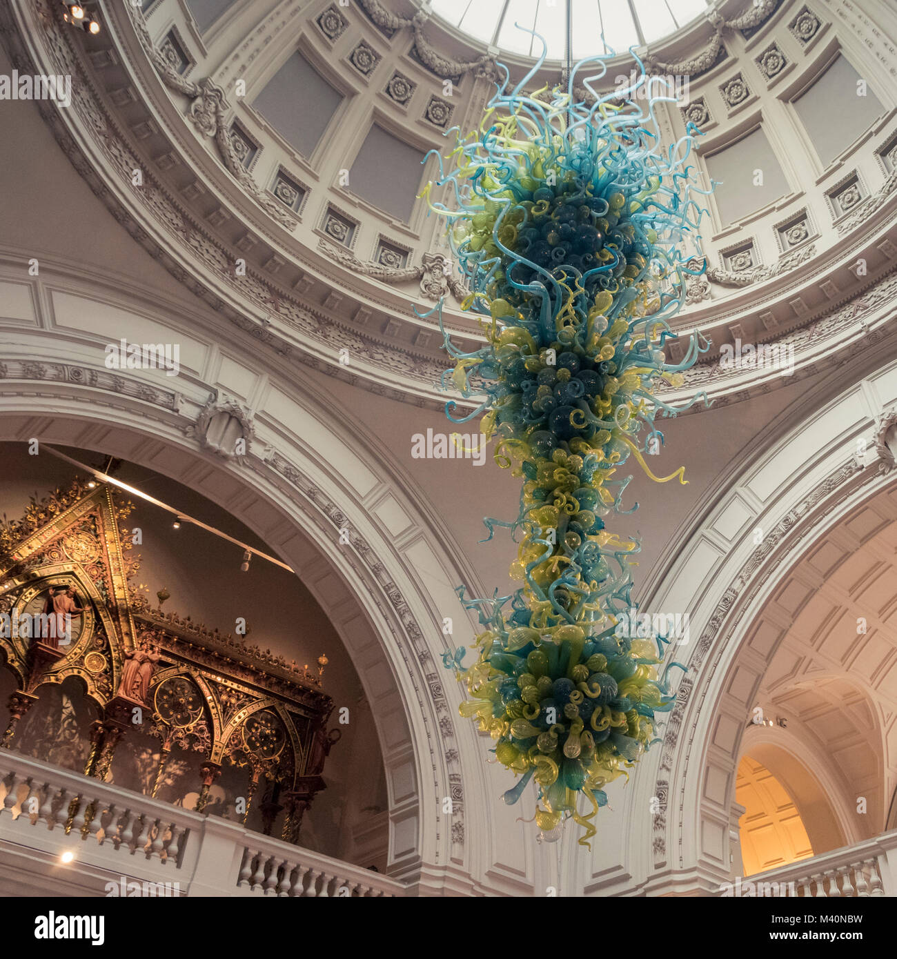 Chihully Glass Chandelier installed in the V&A Museum, London, UK Stock Photo