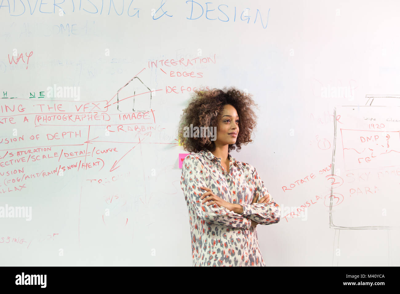 Student standing in front of white board Stock Photo