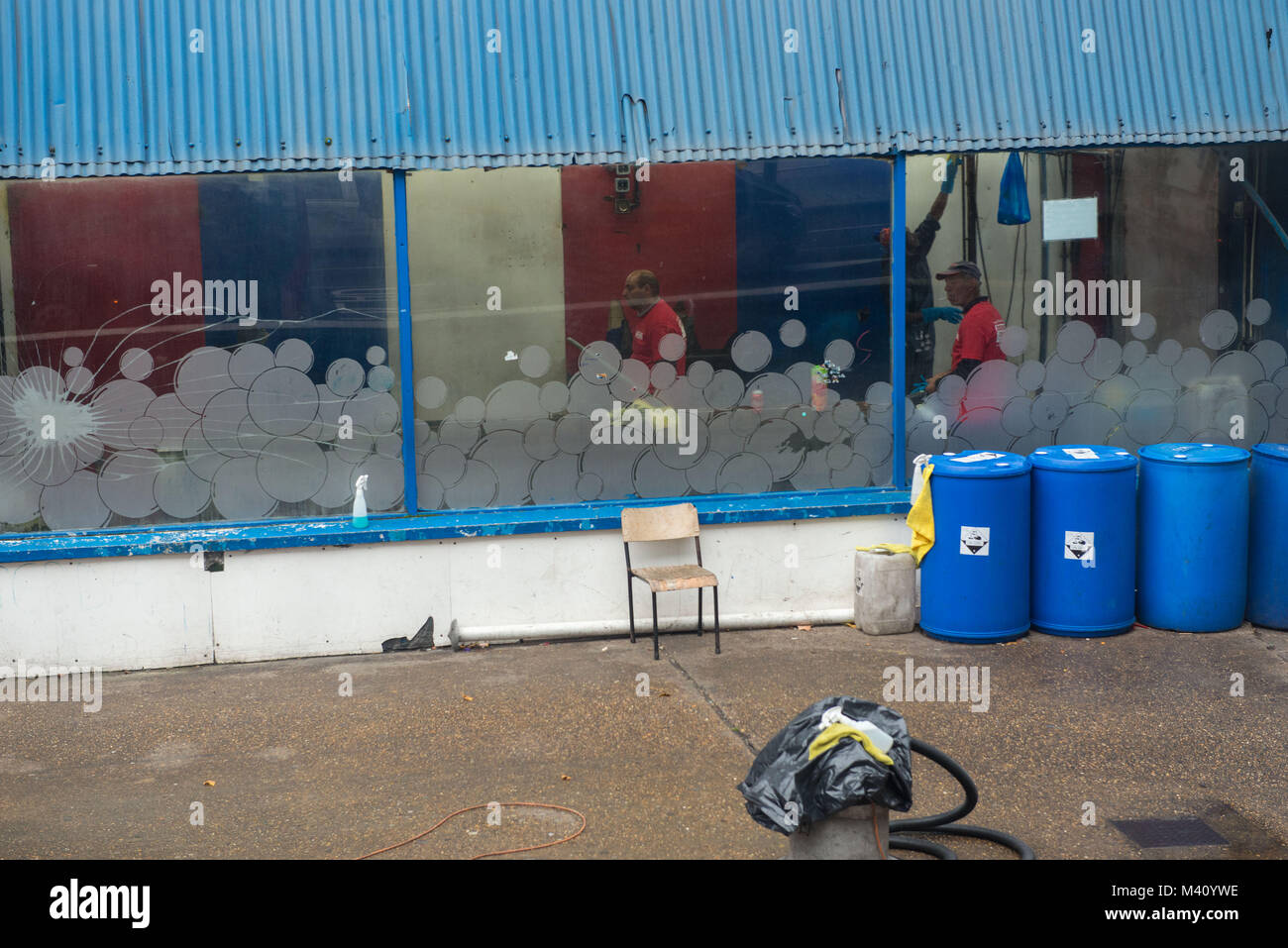 London, United Kingdom. Car wash. Scene from the bus Stock Photo Alamy